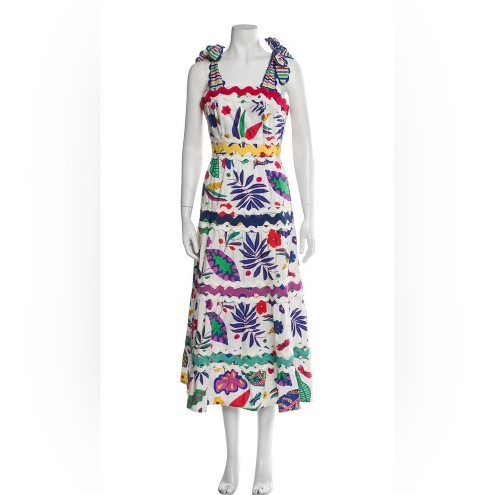 Celia B Floral Midi Dress Multicolor Embroidered A-Line Ruffle Small - Picture 3 of 9